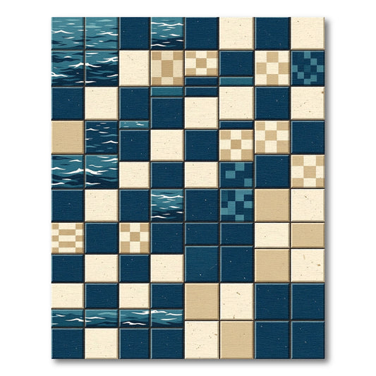 Modern Navy Cream Geometric Water Grid Rug