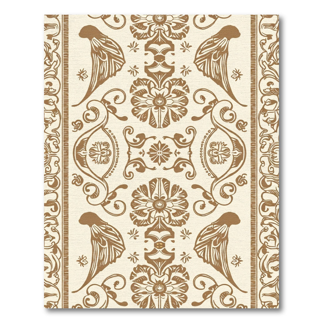 Brown Bird Floral Damask Scrolling Rug