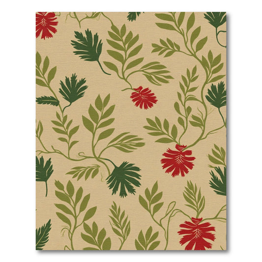 Red Green Vine Floral Serene Rug