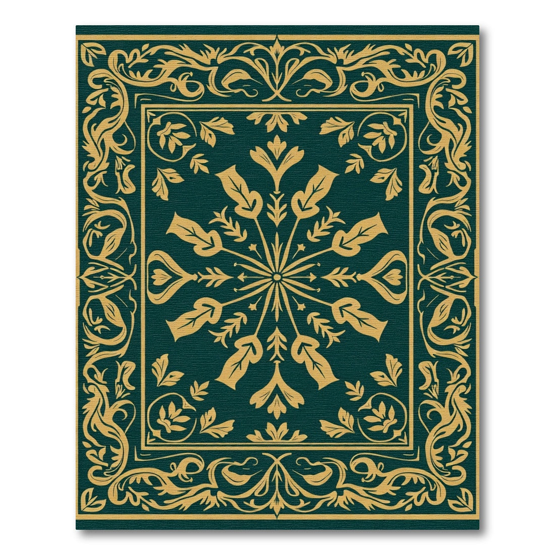 Ornate Teal and Gold Floral Border Rug