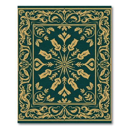 Ornate Teal and Gold Floral Border Rug