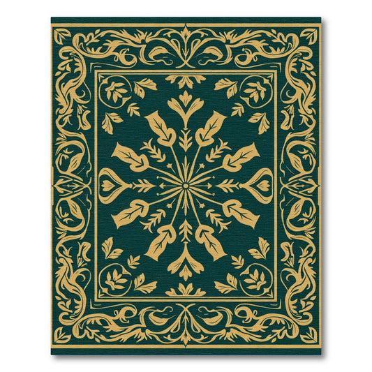 Ornate Teal and Gold Floral Border Rug