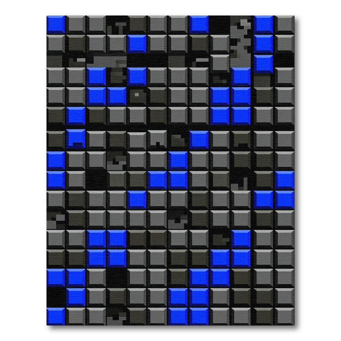Modern Blue Grey Geometric Block Grid Rug