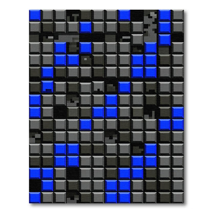 Modern Blue Grey Geometric Block Grid Rug