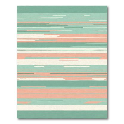 Teal Coral White Linear Stripe Rug