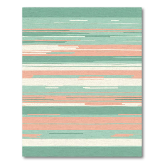 Teal Coral White Linear Stripe Rug