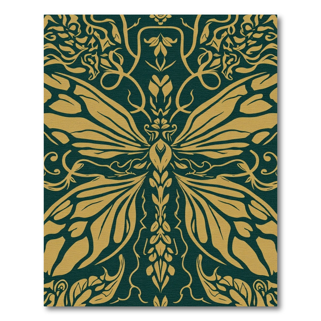 Gold And Teal Butterfly Damask Rug