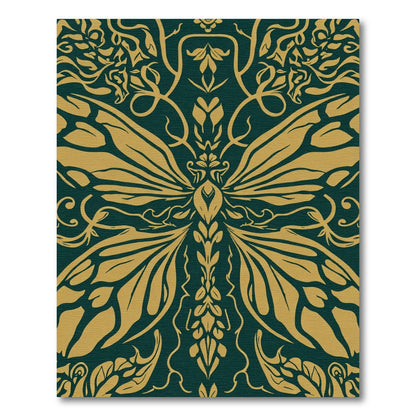 Gold And Teal Butterfly Damask Rug