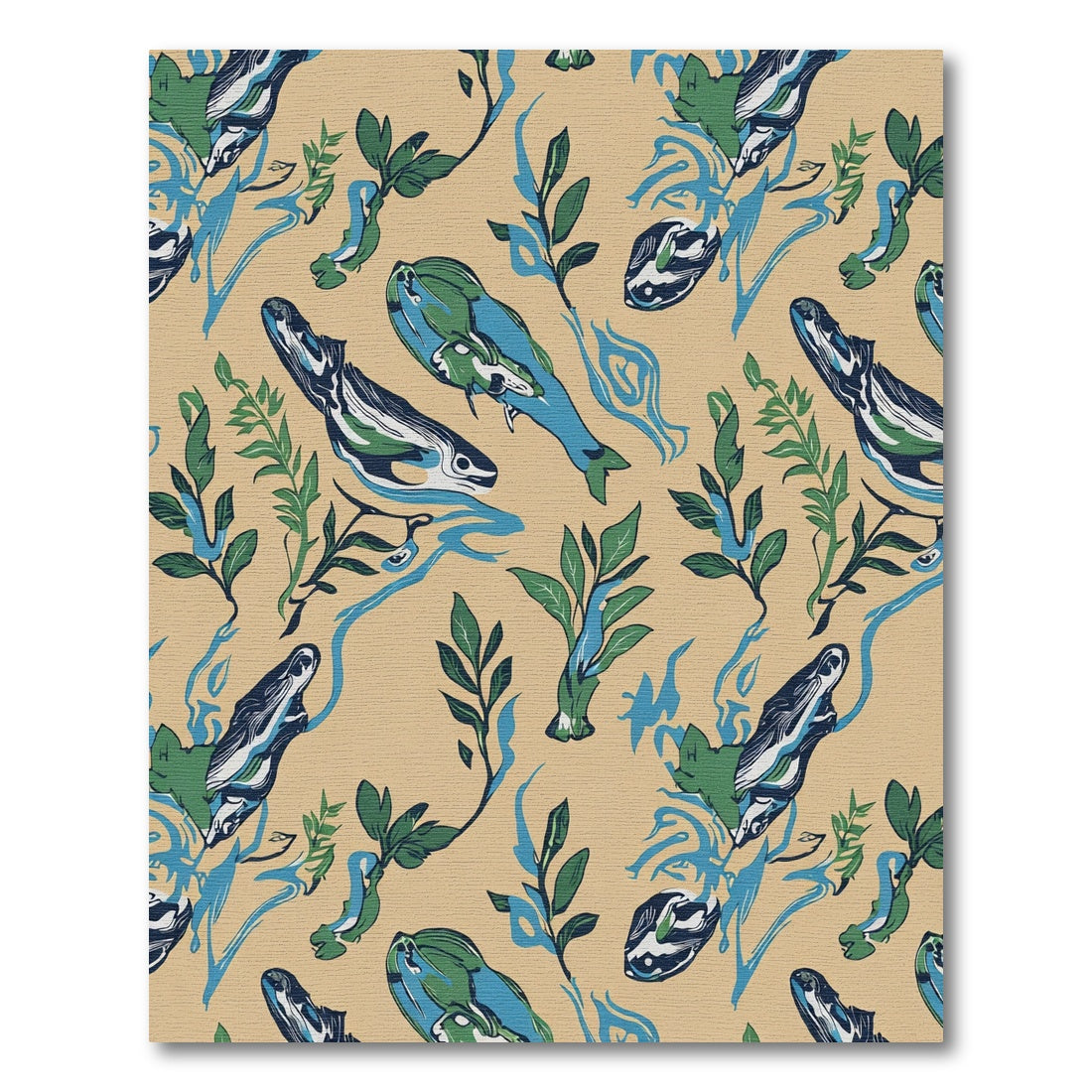 Abstract Blue Green Sea Creatures Rug