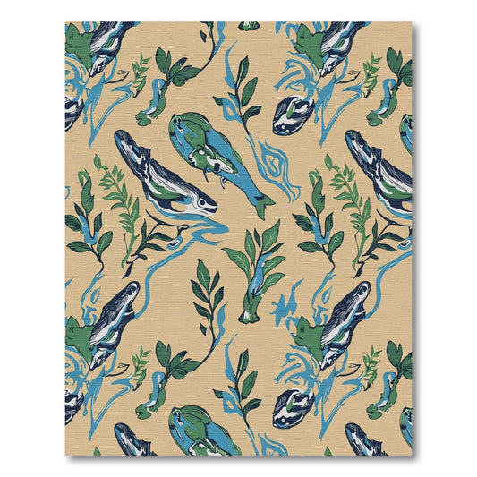 Abstract Blue Green Sea Creatures Rug