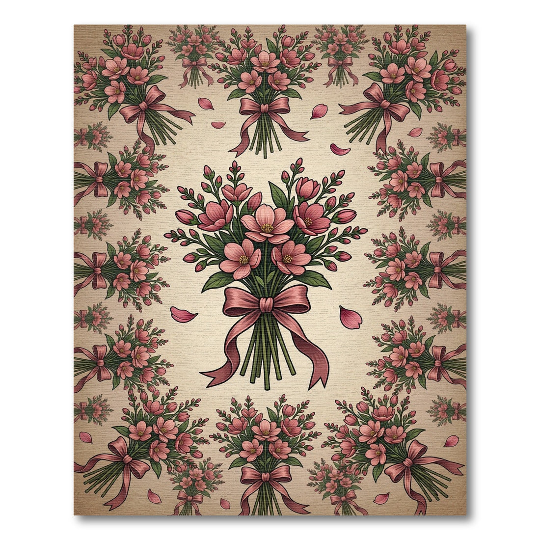 Pink Floral Bouquet Border with Ribbons Rug