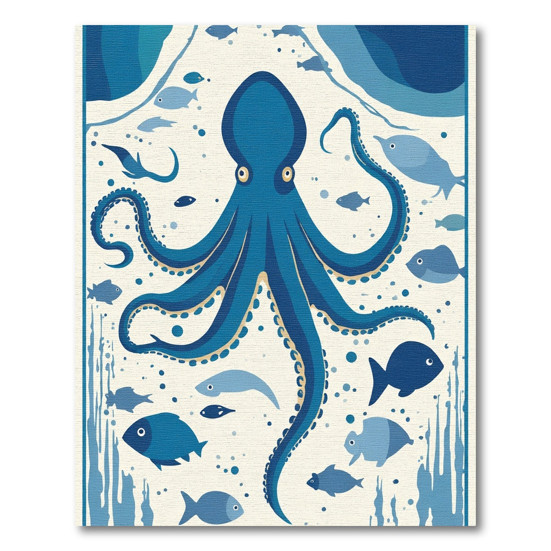 Deep Blue Octopus Fish Marine Life Rug