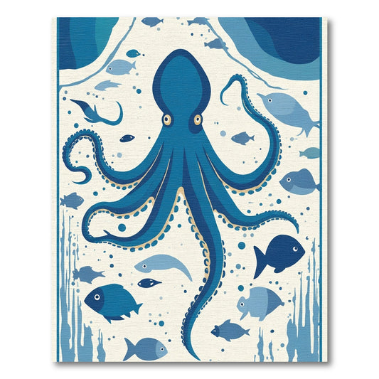 Deep Blue Octopus Fish Marine Life Rug