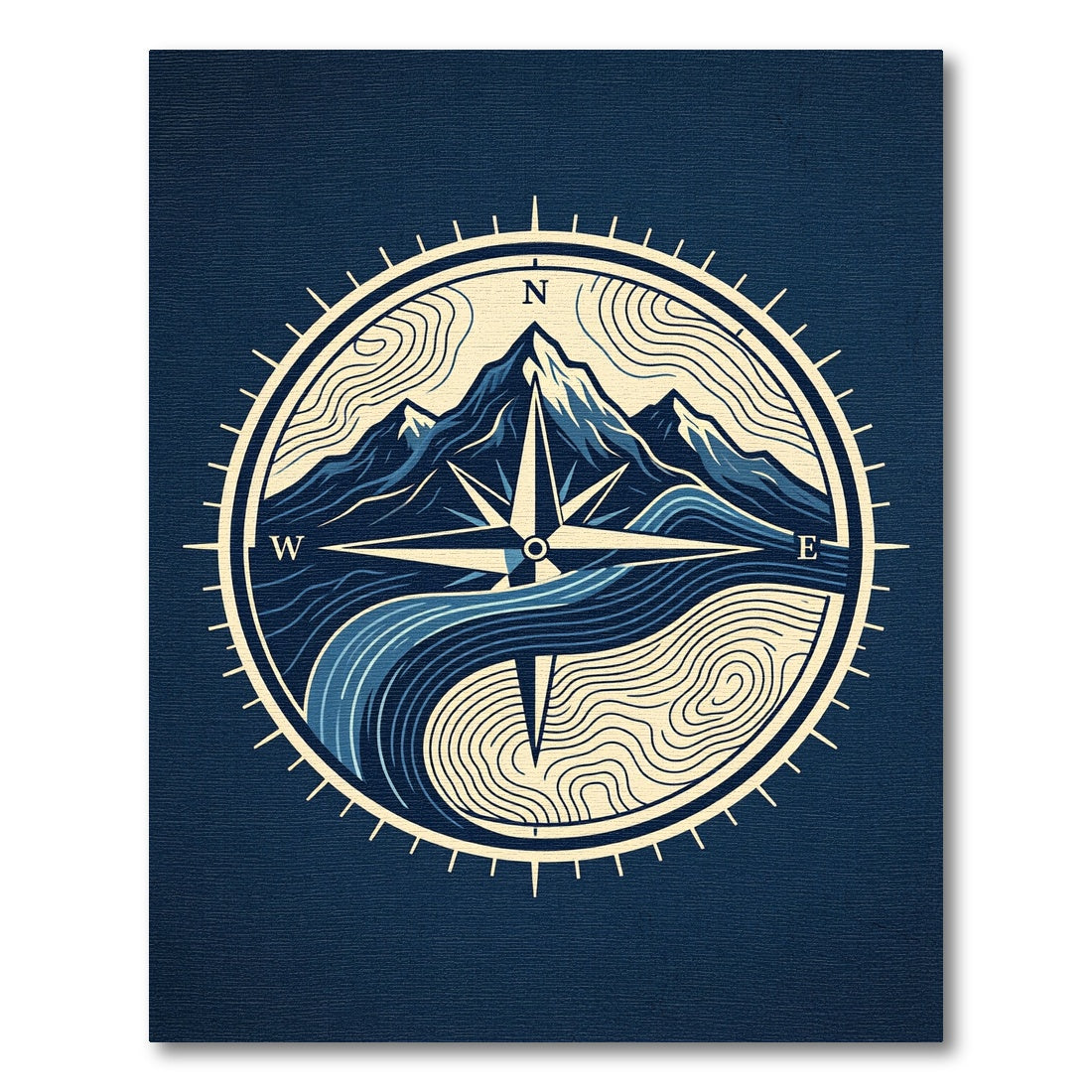 Midnight Mountain Compass Topographic Art Rug