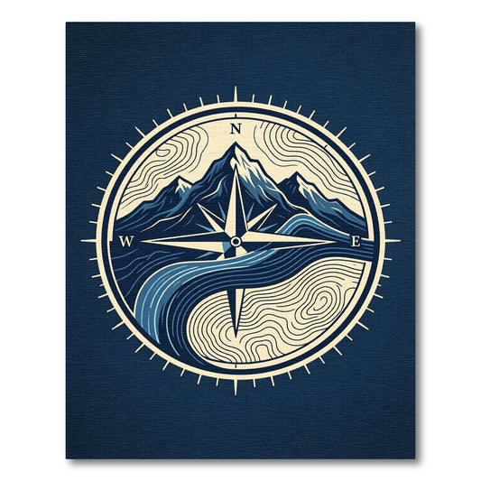 Midnight Mountain Compass Topographic Art Rug