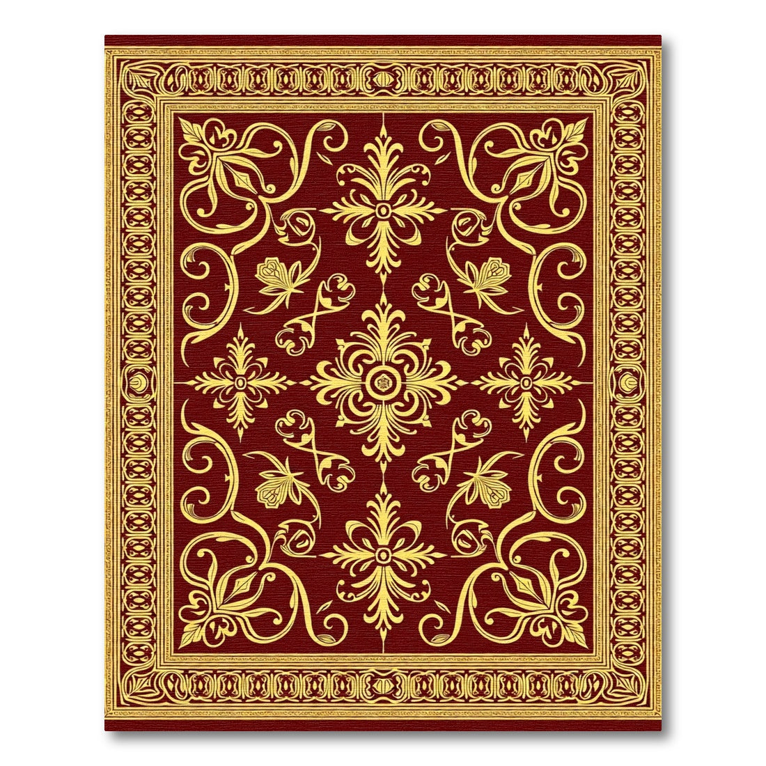 Deep Crimson Golden Vine Flourish Rug