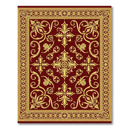 Deep Crimson Golden Vine Flourish Rug