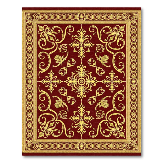 Deep Crimson Golden Vine Flourish Rug