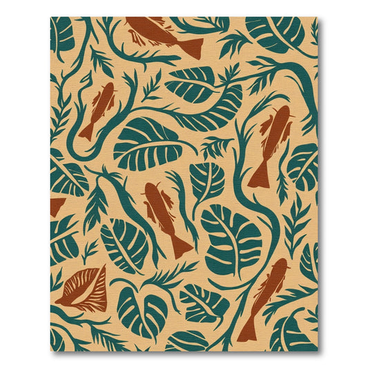 Brown Fish Teal Foliage Tropical Rug