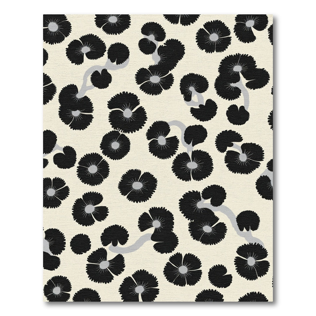 Black Floral Branches Cream Background Rug