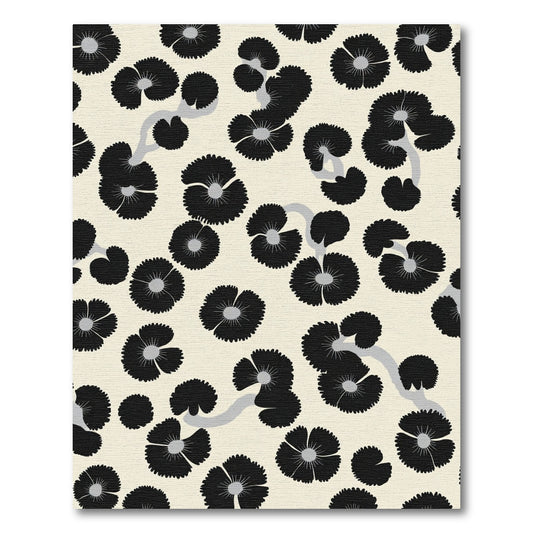Black Floral Branches Cream Background Rug