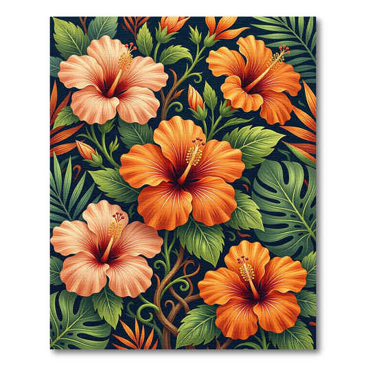 Tropical Hibiscus Floral Foliage Rug