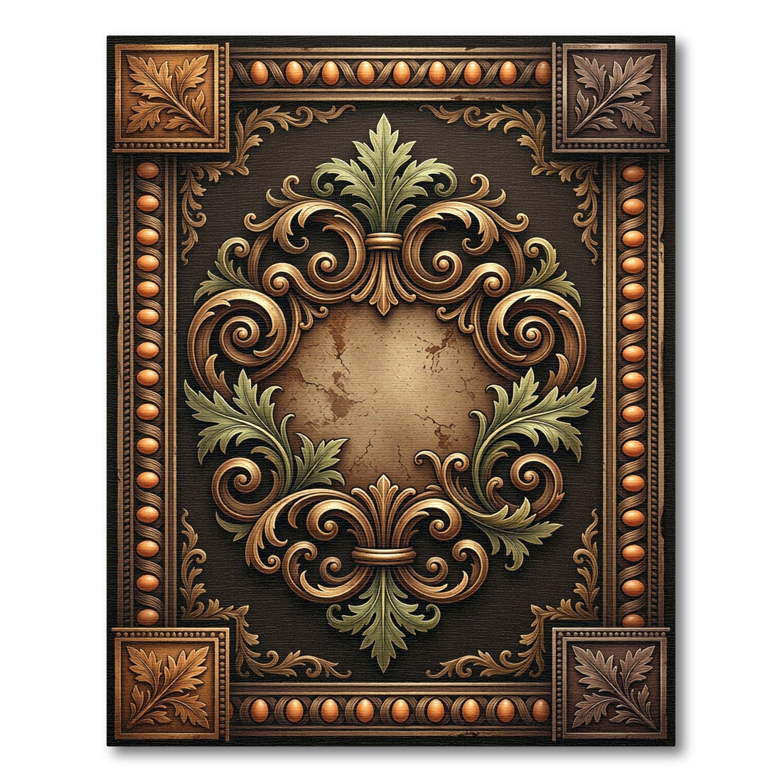 Ornate Golden Scrollwork with Green Accents Rug