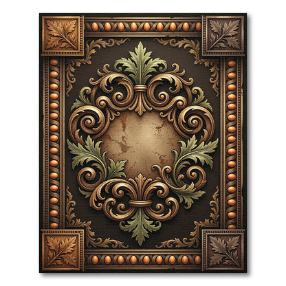 Ornate Golden Scrollwork with Green Accents Rug