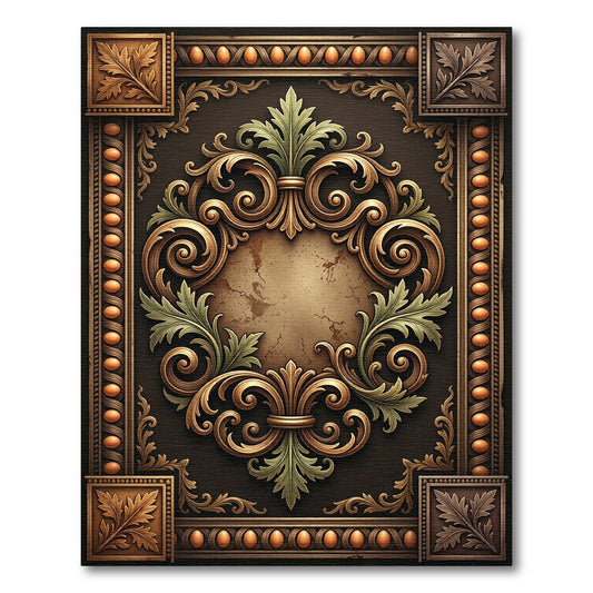 Ornate Golden Scrollwork with Green Accents Rug