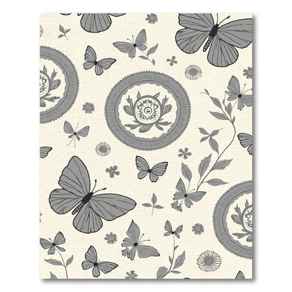 Gray Butterflies Floral Circular Medallion Rug