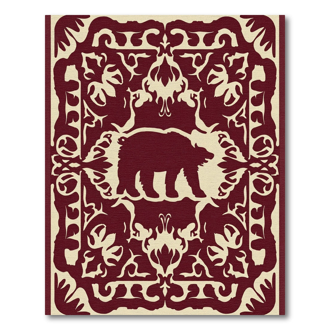 Deep Red Bear Woodland Border Rug