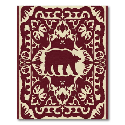 Deep Red Bear Woodland Border Rug