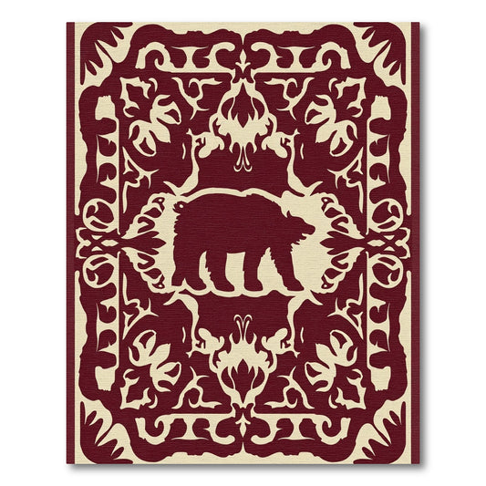 Deep Red Bear Woodland Border Rug
