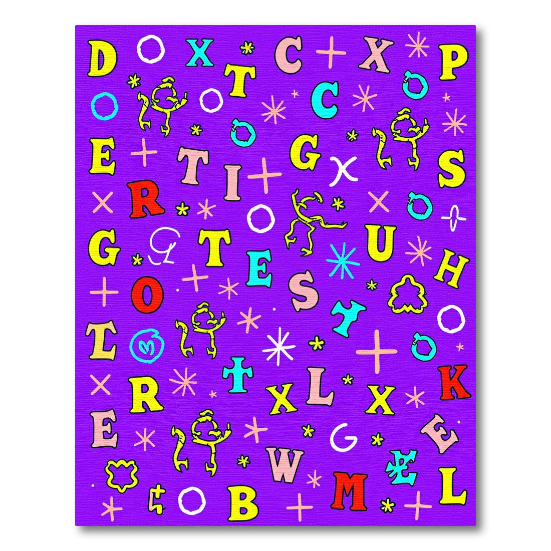 Whimsical Alphabet Scatter On Purple Rug