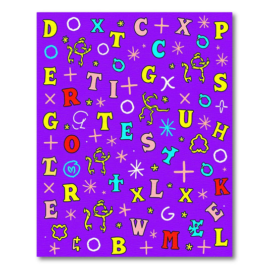 Whimsical Alphabet Scatter On Purple Rug