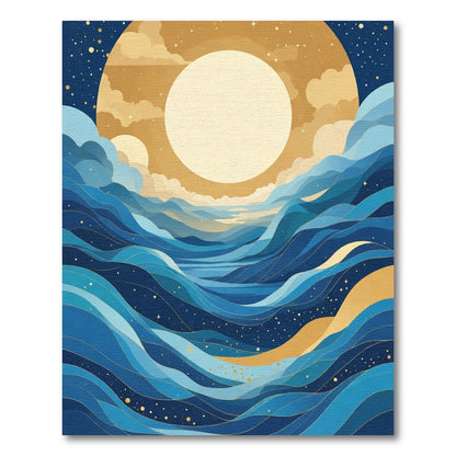 Golden Celestial Ocean Waves Art Rug