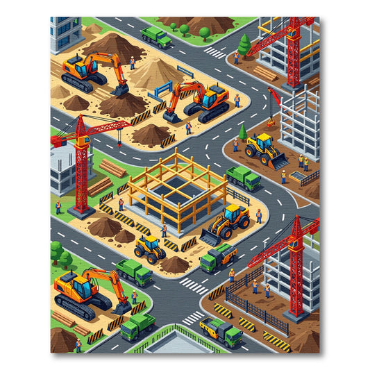 Isometric Urban Construction Site Illustration Rug