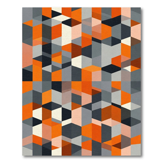 Geometric Amber and Gray Cubes Rug