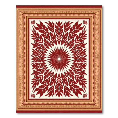 Crimson Leaf Mandala Golden Border Rug