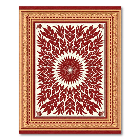 Crimson Leaf Mandala Golden Border Rug
