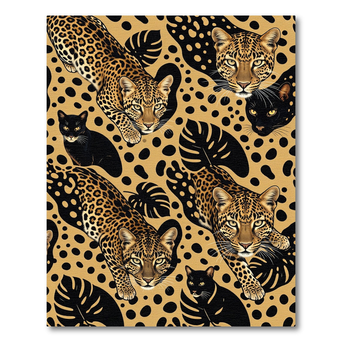Golden Leopard and Black Panther Jungle Rug