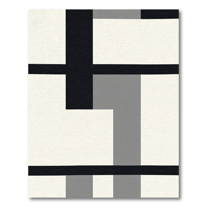 Black White Geometric Block Rug
