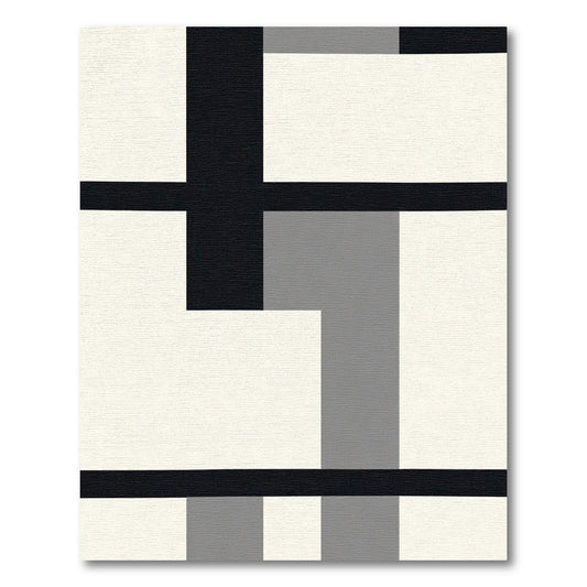 Black White Geometric Block Rug
