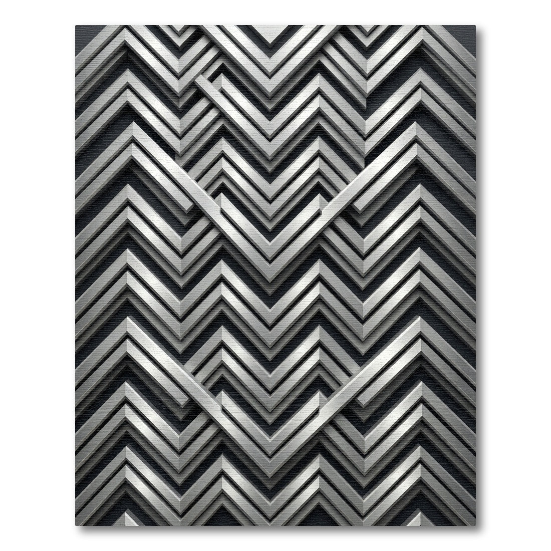 Sophisticated Metallic Silver Angular Chevron Rug