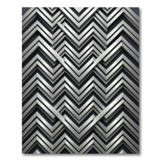 Sophisticated Metallic Silver Angular Chevron Rug