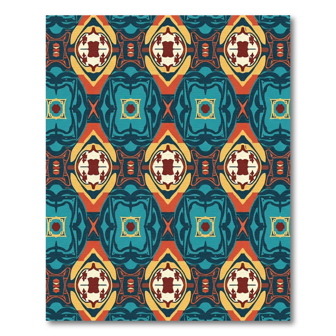 Bold Teal Orange Geometric Medallion Rug