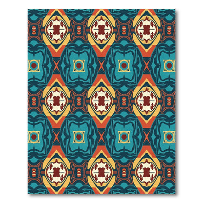 Bold Teal Orange Geometric Medallion Rug