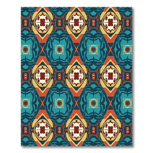 Bold Teal Orange Geometric Medallion Rug
