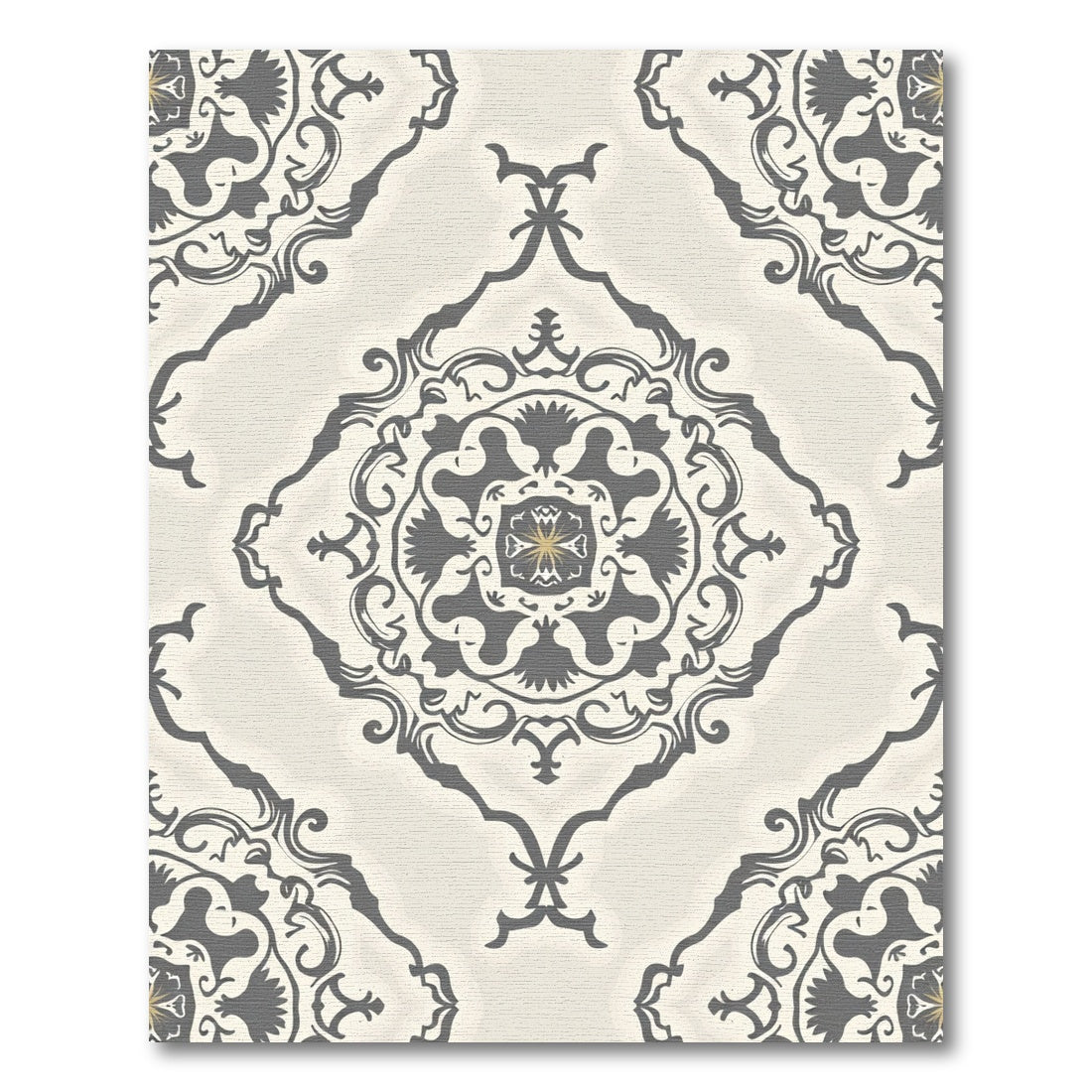 Cream Gray Intricate Damask Medallion Rug