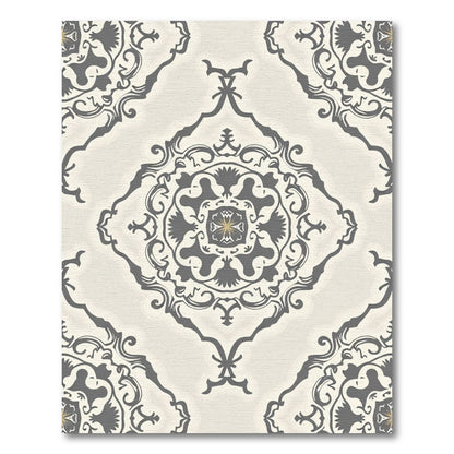 Cream Gray Intricate Damask Medallion Rug